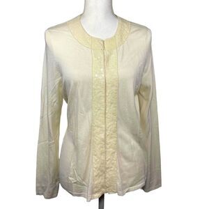 NWT Additions by Chicos Off White with Sequins Snap Cardigan Size 1 Regular 8/10
